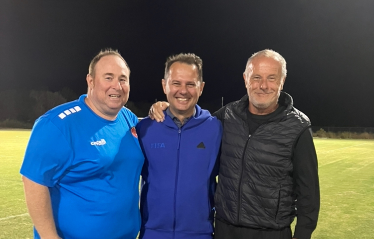 Ian Collins, pictured right, with former assistant and UEFA Pro License & Europa League coach Mike Keeney, and former player Giovani Fernandes, who is now Senior Coaching Development Manager at FIFA. "Proud to see the journey we've all taken in the game!"